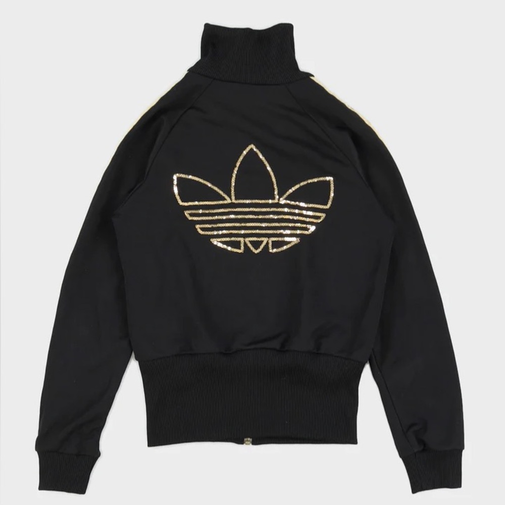 Adidas Gold Sequin Black fitted track Jacket hip hop dance